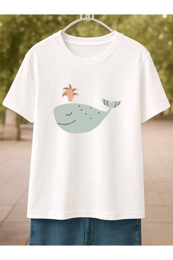 Whale Friends T-Shirt fish cotton tshirts graphic t shirts men 180G 100% Cotton white Unique designs, summer prints clothing, perfect for every day Weekend casual wear for men funny for 60 year old