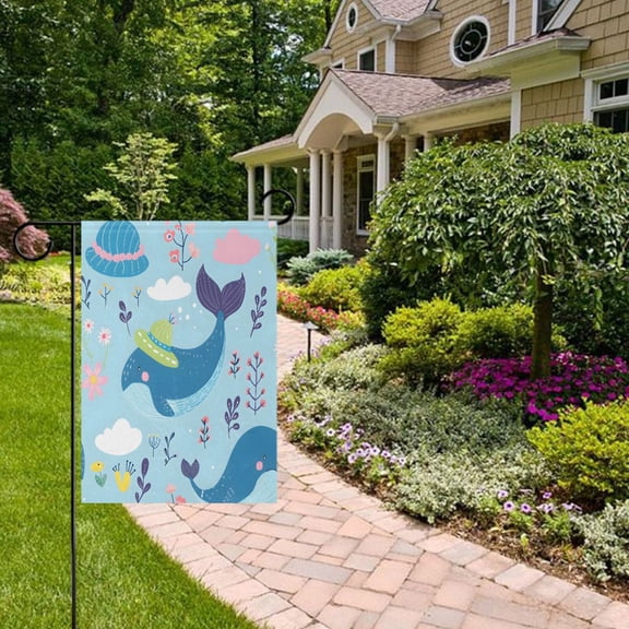 Whale Hats Plants Garden Flag Double Sided 12 x 18 Inch Outside Yard Decoration Outdoor Flag