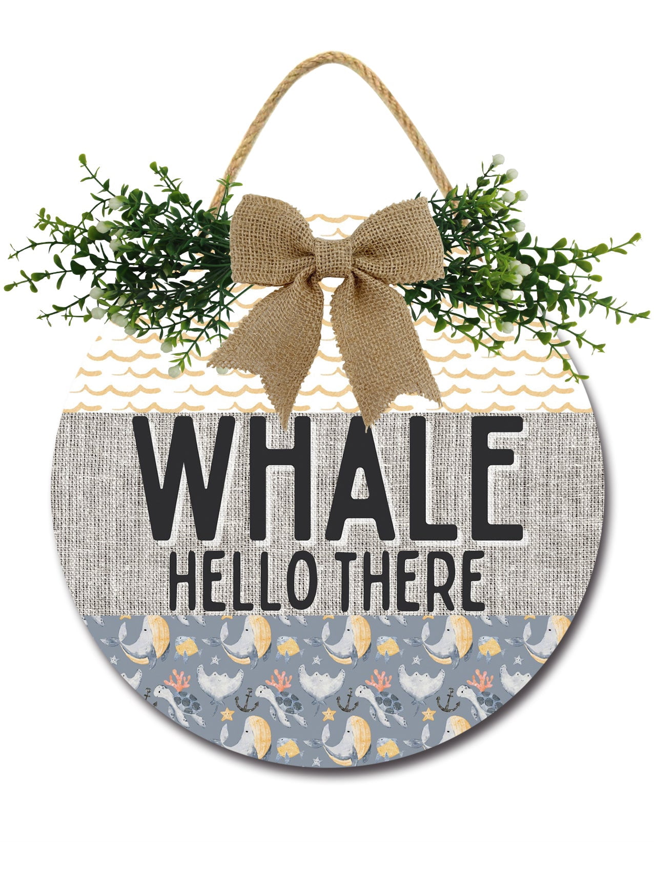 Whale Hello There Door Hanging Sign 12 Inch Wooden Wall Sign, Rustic ...