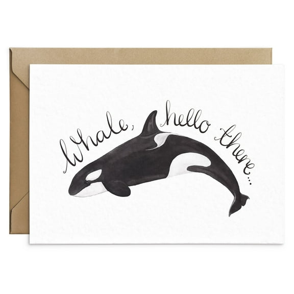 Whale Hello There Greeting Card Adorable Orca Design Blank Inside Perfect for Any Occasion Envelope Included