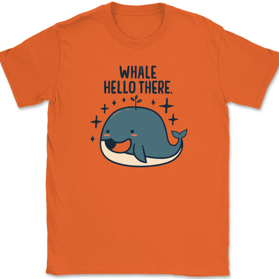 Whale Hello There T-Shirt Funny Cute Ocean Well Sharks Humor Sea Graphic Tee - Orange, M