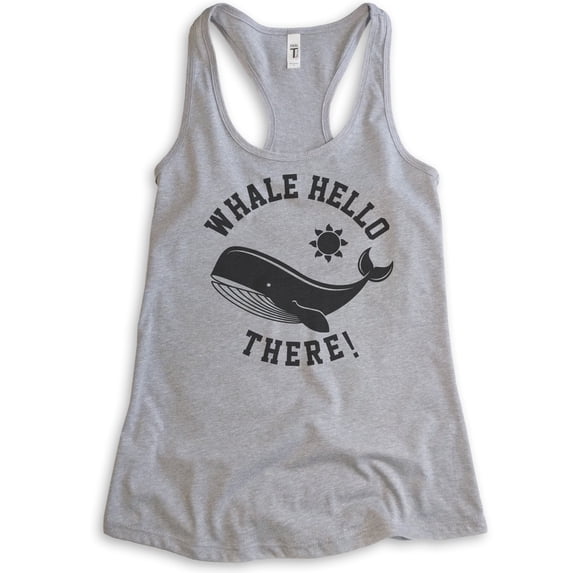 Whale Hello There Tank Top, Ladies Racerback Tank Top, Whale Tank, Animal Pun Tank, Heather Gray, Large