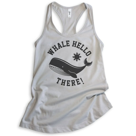 Whale Hello There Tank Top, Ladies Racerback Tank Top, Whale Tank, Animal Pun Tank, Silver Gray, XX-Large