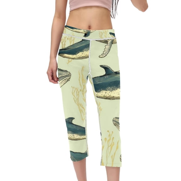 Whale High Waist Printed Yoga Leggings Gym Pants Capris for Women, Not See-Through, Suitable for Running, Fitness, Yoga