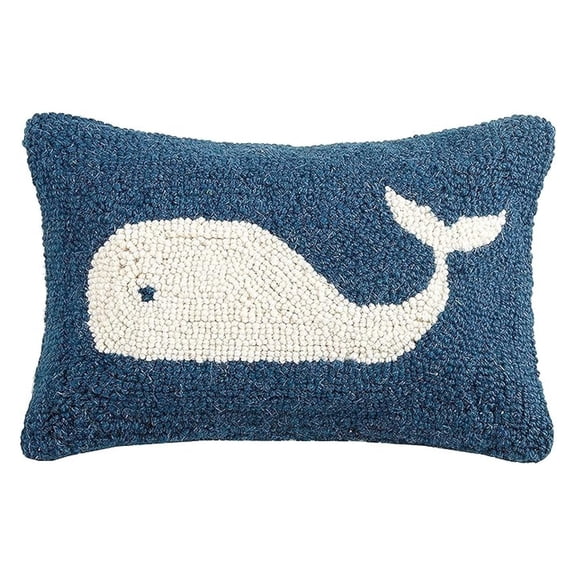 Whale Hook Pillow 8x12 - Handmade Wool Throw Pillow Decorative Coastal Living Room Bedroom Farmhouse Decor - Zippered Velveteen Back