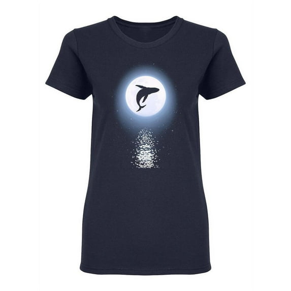 Whale Jumping On Moonlight Shaped T-Shirt Women -Image by Shutterstock, Female XX-Large