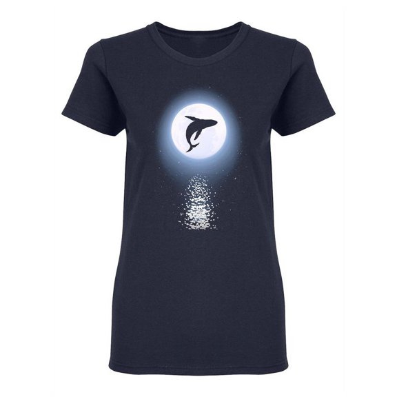 Whale Jumping On Moonlight Shaped T-Shirt Women -Image by Shutterstock, Female x-Large
