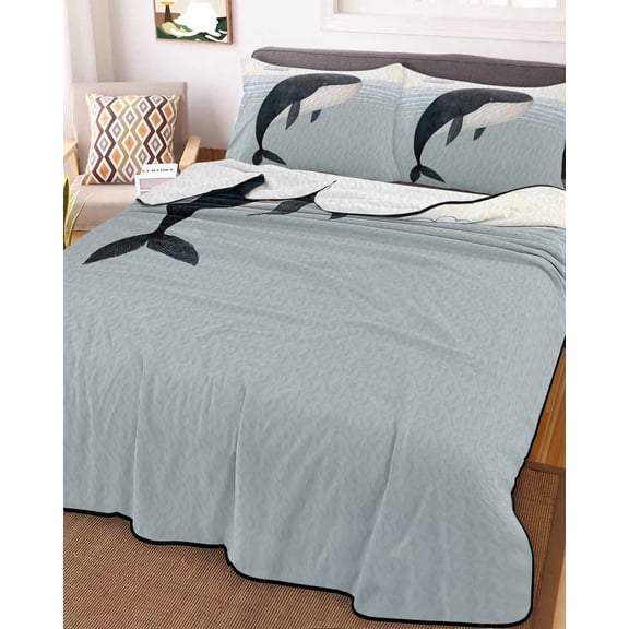 Whale King Size Down Alternative Comforter, Lightweight Comforter Quilt Bedding Set with Pillow Shams Ocean Coastal Fish Aqua Beach Orange Sky All Seasons Bed Comforter Duvet Insert 96"x106"