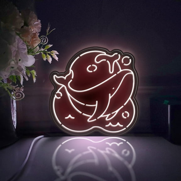 Whale Led Light Box, Dimmable Neon-Like Light Signs USB Power for Wall Decor Bedroom Decoration, Static Light (WxH) 16"x16"