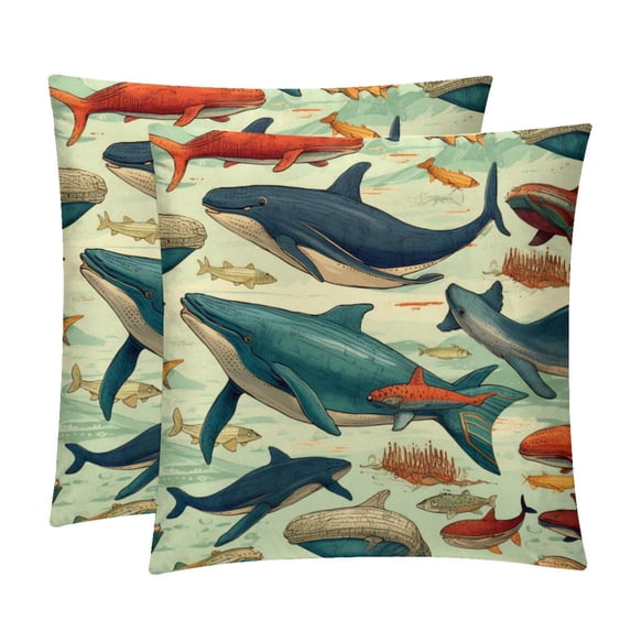Whale Luxurious Velvet Throw Pillow Inserts with Unique Patterns - Set of 2 (16x16, 18x18, 20x20 Inches) for Bed, Chair Pillow Covers for Any Occasion