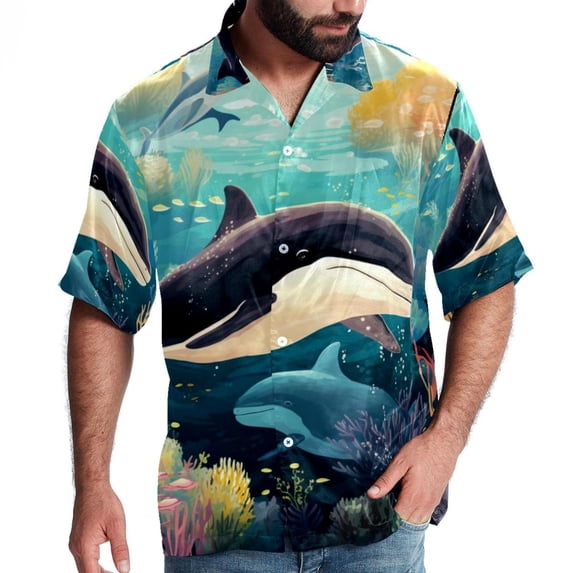 Whale Men's Short Sleeve Casual Printed Button Down Beach Shirts - Summer Fashion Tops