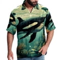 thumbnail image 1 of Whale Men's Short Sleeve Hawaiian Beach Poplin Shirt Casual Printed Button Down Summer Unisex Shirt, 1 of 6