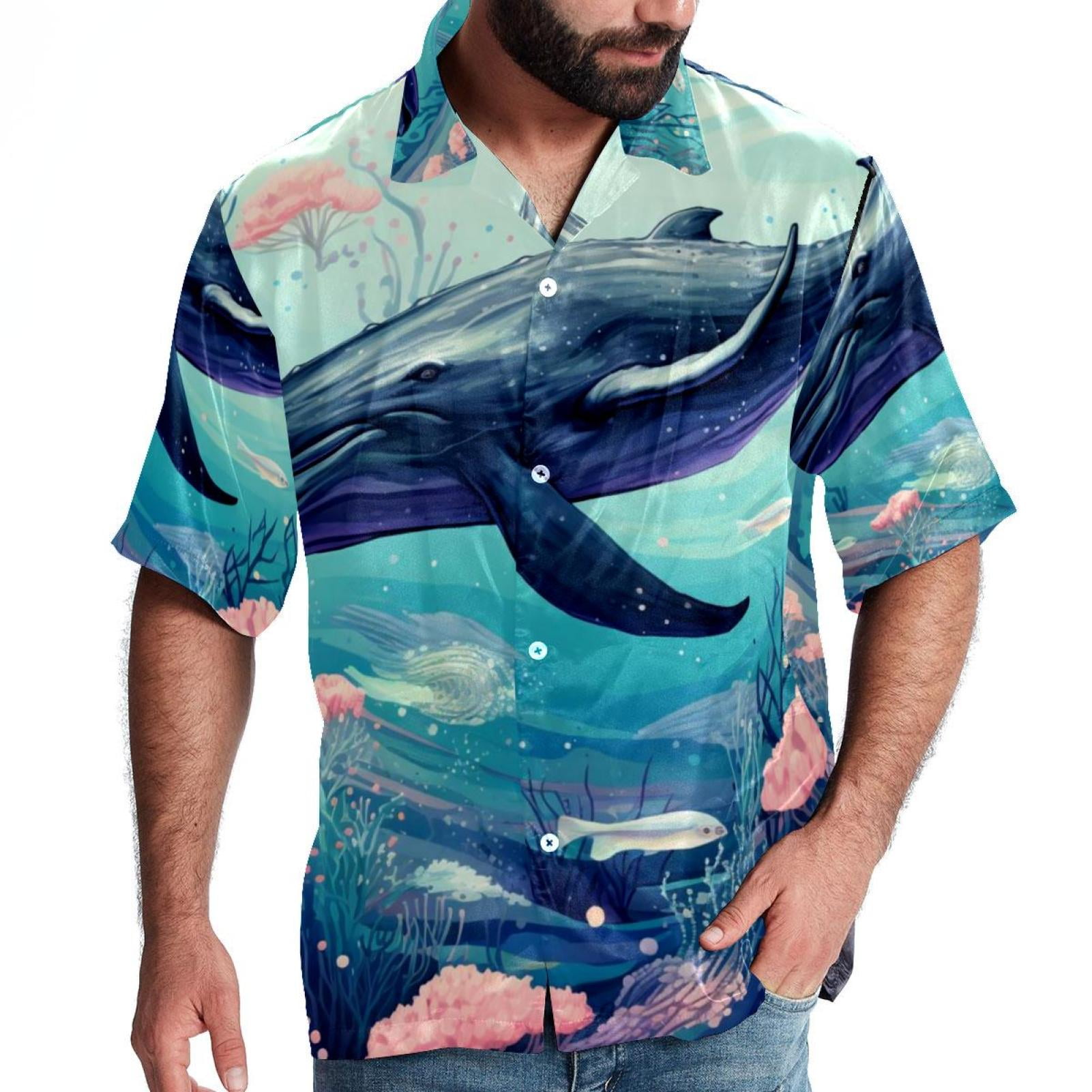 Whale Men's Short Sleeve Printed Poplin Shirt with Spread Collar Tops ...