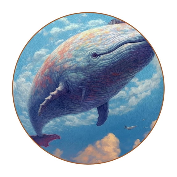 Whale Microfiber Leather Round Coasters (6PCS) - Set of 6 Drink Coasters, 11x11 cm/4.3x4.3 Inches, and Heat Table Coasters for Glasses, Cups, and Mugs