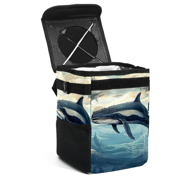 Whale Mini Trash Can Car Garbage Can Car Trash Can Foldable with Lid Leak-Proof Hanging Storage Bag