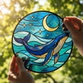 thumbnail image 1 of Whale Moon Glass Suncatcher, Ocean Wave Round Window Hanging, Celestial Sea Life Sun Catcher Decor, Whale Lover Coastal, 7.9 in, 1 of 3