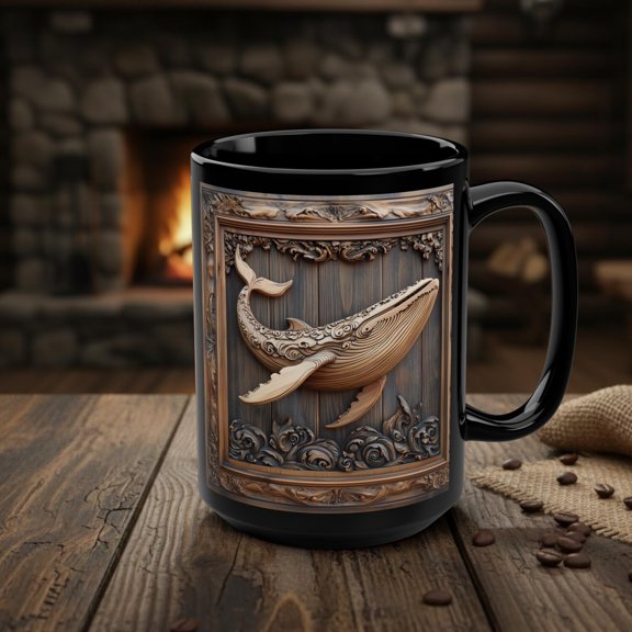 Whale Mug, Rustic Wood Style Whale Lover Coffee Cup, Ocean Marine Life Sea Creatures Animals Gift, Oceanic Decor, Nature Wildlife Art