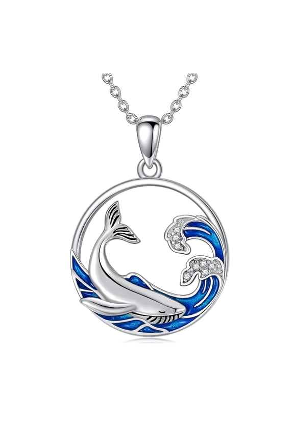 Whale Necklace 925 Sterling Silver Orca Killer Whale Wave Pendant Necklaces Ocean Beach Jewelry Gifts for Women Men
