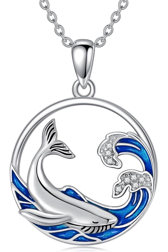 Whale Necklace 925 Sterling Silver Orca Killer Whale Wave Pendant Necklaces Ocean Beach Jewelry Gifts for Women Men