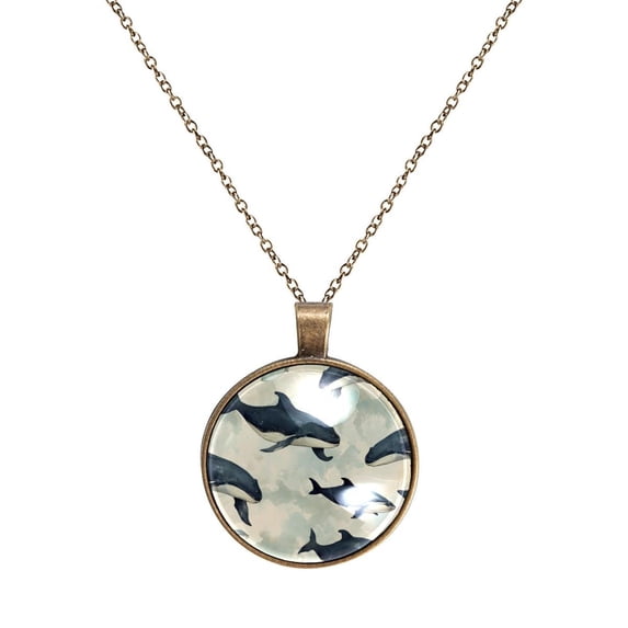 Whale Necklace Personalized Custom Photo Round Pendant Adjustable Stainless Steel Necklaces with Gift Box for Men Women Mothers Valentine's Jewelry Gift