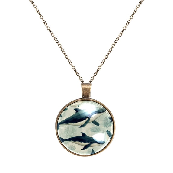 Whale Necklace Personalized Custom Photo Round Pendant Adjustable Stainless Steel Necklaces with Gift Box for Men Women Mothers Valentine's Jewelry Gift