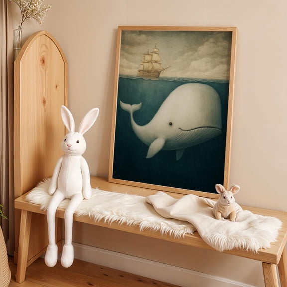 Whale Noahs Ark Poster- Modern Christian Sailboat for Fisherman Aesthetic Nursery Wall Decor, Religious Nautical Wall for Bathroom, Wall Art