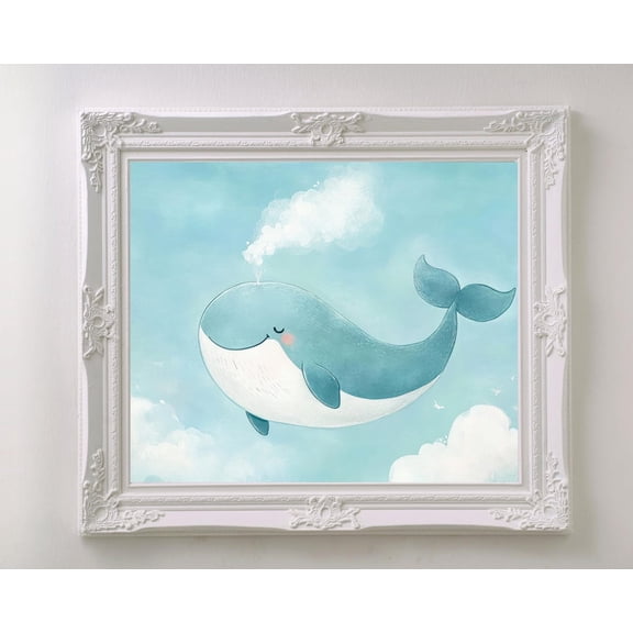 Whale Nursery Art Poster, Blue Ocean Animal Wall Decor, 24x36 UNFRAMED