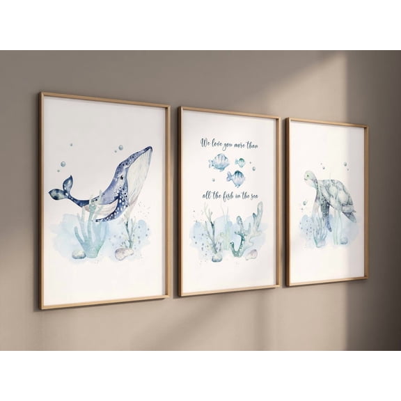 Whale Nursery Under The Sea Nursery Gender Neutral Ocean Themed Nursery Sea Nursery Decor Nautical Nursery Print Set Ocean Nursery #196 Set 3