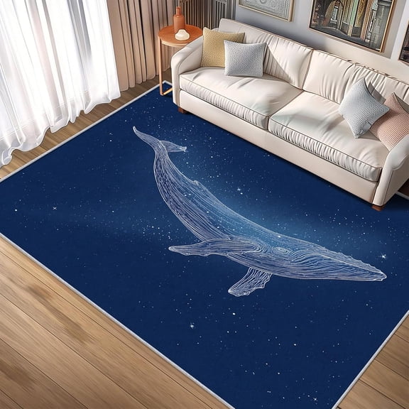 Whale Ocean Animal Area Rug, Marine Life Design Carpet, Washable Non Slip Soft Low Pile, Living Room Bedroom Kitchen Office Mat 2x3ft