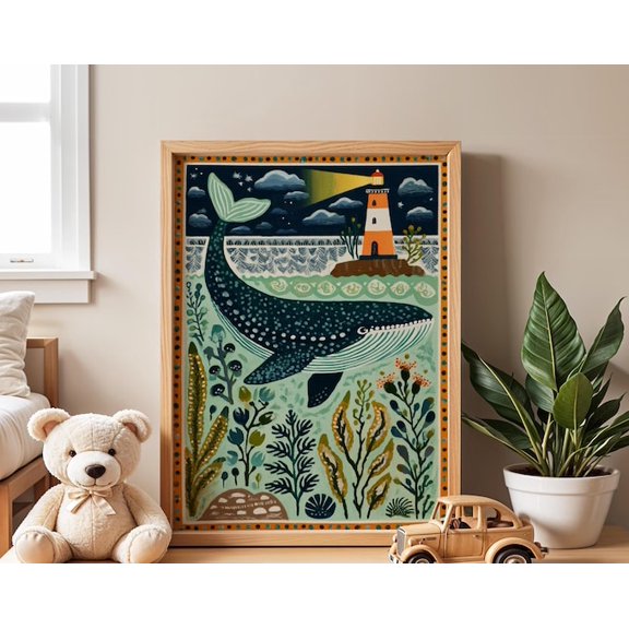 Whale Ocean Animal Wall Art Print, Unframed Paper Poster 8x10in