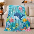thumbnail image 1 of Whale and Octopus with Sea Turtle Friends, Playful Whimsical Style for Ocean Lovers, Colorful Coral Scene and Birthday Gift, Cozy Flannel Blanket for Playroom and Nursery, Home Decor, 1 of 9