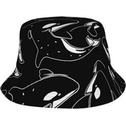 Whale Orca Killer Black Bucket Hat Sun Cap, Fisherman Hat for Women Men Outdoor Fishing Hiking Camping Gardening