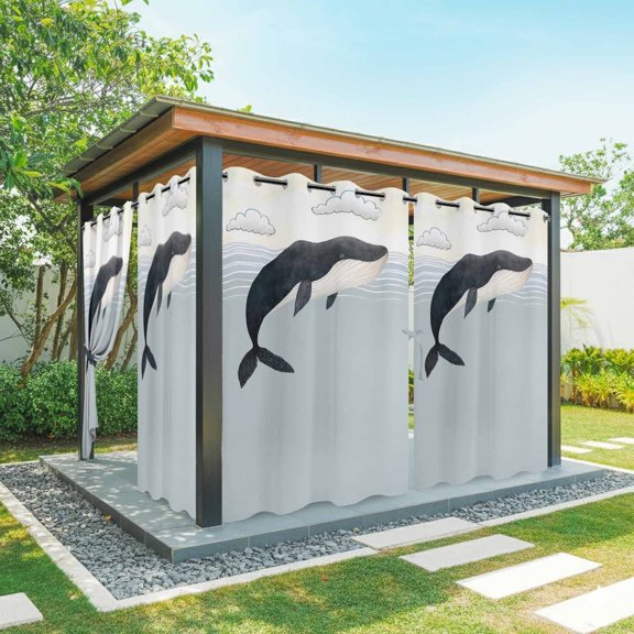 Whale Outdoor Curtains for Patio Waterproof, Windproof Privacy Curtains with Weighted Bottom, Ocean Coastal Fish Aqua Beach Orange Sky Outside Drapes for Picnic Garage Backyard Cabana 54"x84" 1 Panel