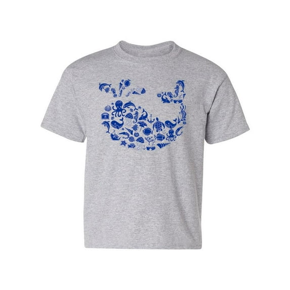 Whale Outline With Symbols T-Shirt Juniors -Image by Shutterstock, x-Large