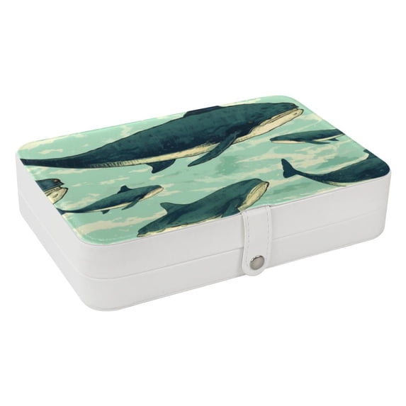 Whale PU Leather Jewelry Box Necklace Organizer with Removable Compartment and Storage Box - Portable Beauty Organizer