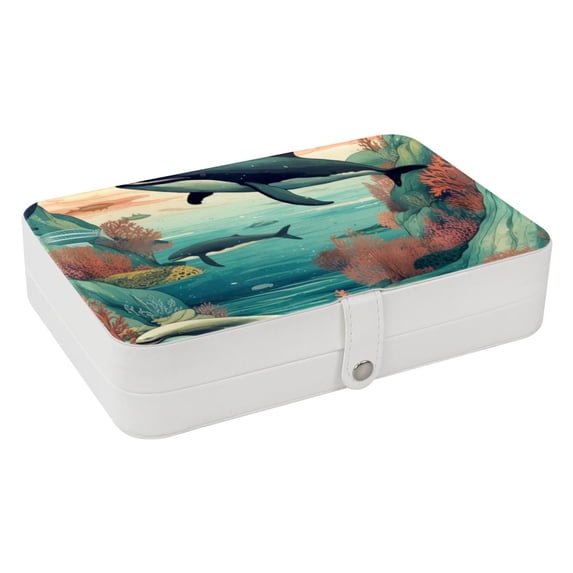 Whale PU Leather Jewelry Box with Removable Compartment and Necklace Holder - Portable Jewelry Display Case for Jewelry Boxes