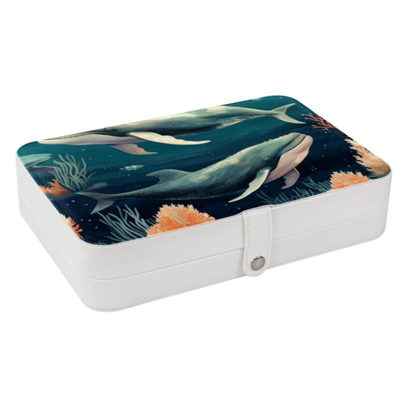 Whale PU Leather Jewelry Display Organizer Box Display Case Portable Earring Holder with Removable Compartment