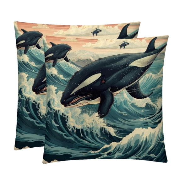 Whale Patterns - Set of 2, Available in 16x16, 18x18, and 20x20 Inches for Various Occasions, Sofa, Bed, Chair - Includes Pillow Inserts, Cushion Covers, Decorative Pillows