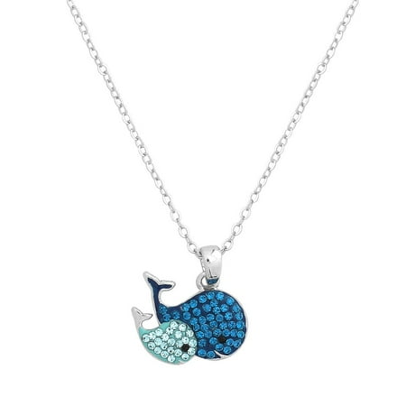 Whale Pendant Necklace Rhinestone Crystal Rhodium Plated 17 Inch Link Chain J1081