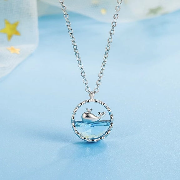 Whale Pendant Necklace for Women, Cute Ocean Animal Clavicle Chain with Cubic Zirconia, Fashionable Titanium Steel Layering Jewelry Gift