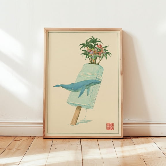 Whale Popsicle Poster Surreal Botanical Wall Art Paper Print