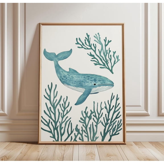 Whale Poster Coastal Wall Art Ocean Animal Minimal Sea Life Decor Unframed Paper Print