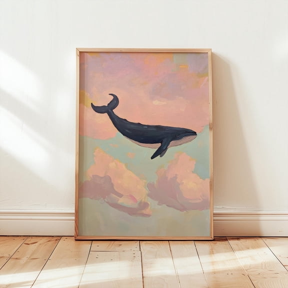 Whale Poster, Pastel Whimsical Wall Art, Unframed Paper Poster 8x10in