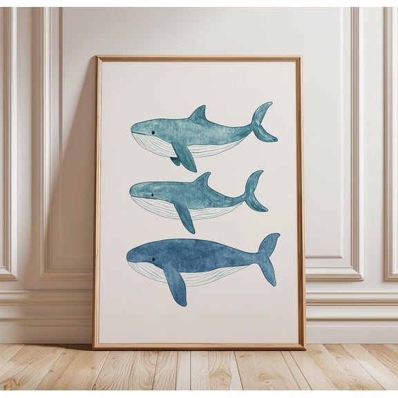Whale Poster Set Minimal Ocean Coastal Marine Blue Sea Animal Art Unframed Paper Print
