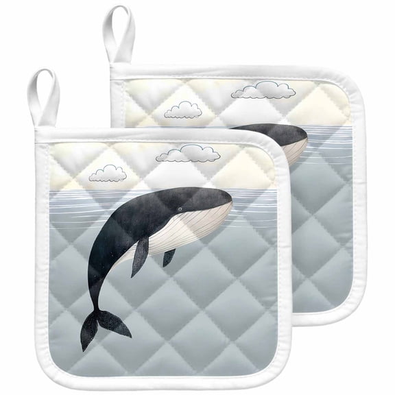 Whale Pot Holders for Kitchen Heatproof Potholder, 2 Pack Ocean Coastal Fish Aqua Beach Orange Sky Hot Pads Multipurpose Oven Pads Cloth Potholders Trivet for Cooking and Baking