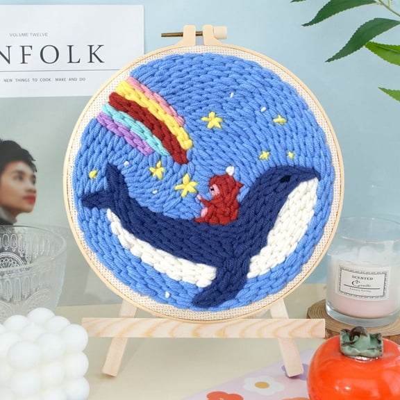 Whale Punch Needle Kits Adults Beginner, Handcraft DIY Craft Hoop Kit with Instructions Home Decor