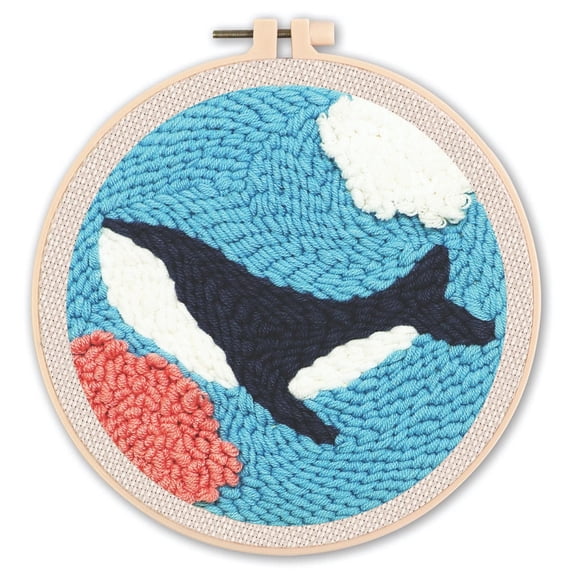 Whale Punch Needle Kits Adults Beginner, Handcraft DIY Craft Hoop Kit with Instructions Home Decor