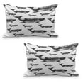 thumbnail image 1 of Whale Quilted Pillowcover Set of 2, Hand Drawn Striped Blur Swimming Schoal of Huge Whales Work of Art, Standard Queen Size Pillow Cover for Bedroom, 30" x 20", Black and White, by Ambesonne, 1 of 1