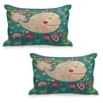 thumbnail image 1 of Whale Quilted Pillowcover Set of 2, Happy Giant Sea Ocean Creature Whale with Flower Blooms Tulips Leaves Design Art, Standard Queen Size Pillow Cover for Bedroom, 36" x 20", Multicolor, by Ambesonne, 1 of 1