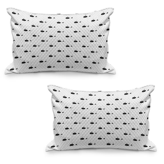 Whale Quilted Pillowcover Set of 2, Whale Fins on Symmetric Repeating Motif Marine Creature Mammal Design, Standard Queen Size Pillow Cover for Bedroom, 30" x 20", Dark Green White, by Ambesonne